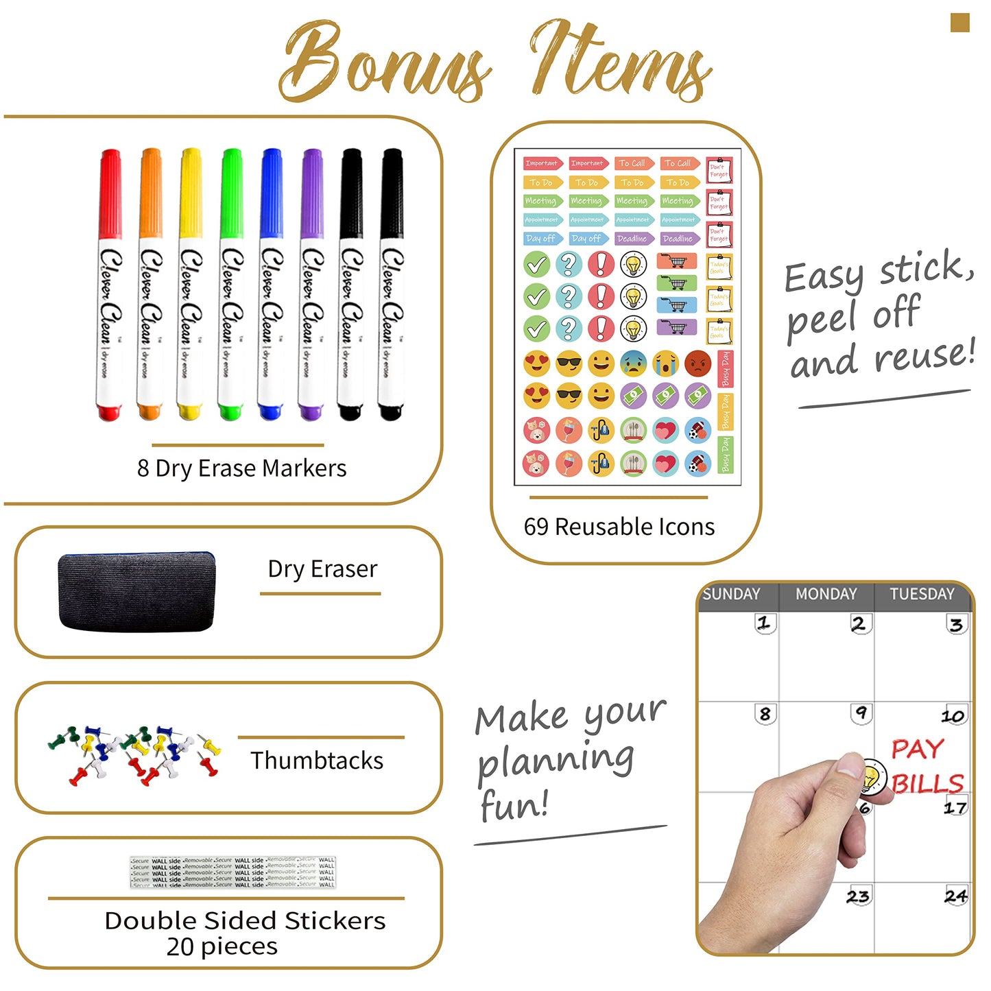 CLEVER CLEAN Large Dry Erase Wall Calendar 5 Feet- 48"x60" 2026 Undated Yearly Planner for Home, Office, School Projects - Jumbo Erasable Laminated Task Organizer