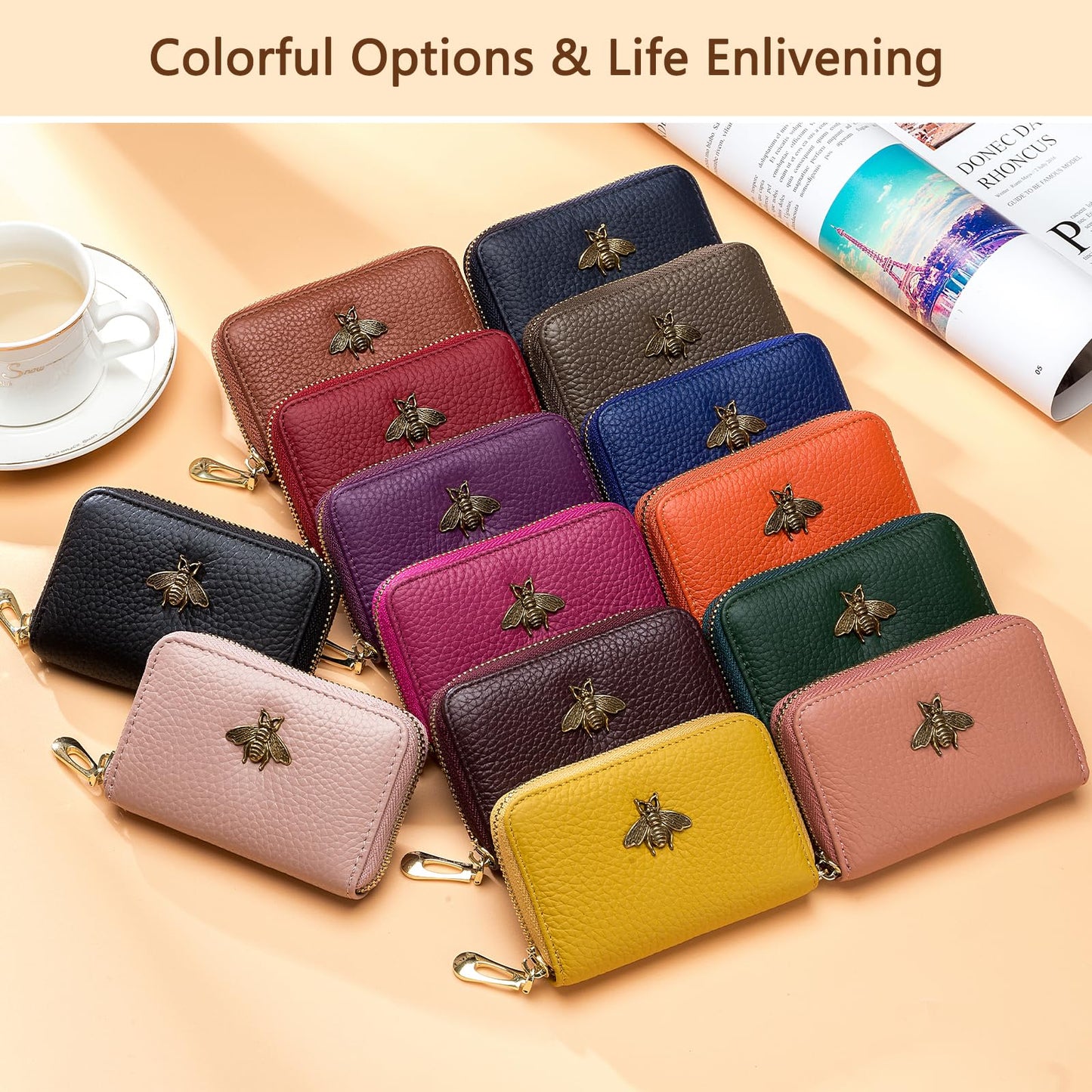 imeetu RFID Credit Card Holder, Small Leather Zipper Card Case Wallet for Women (Lite,Red)