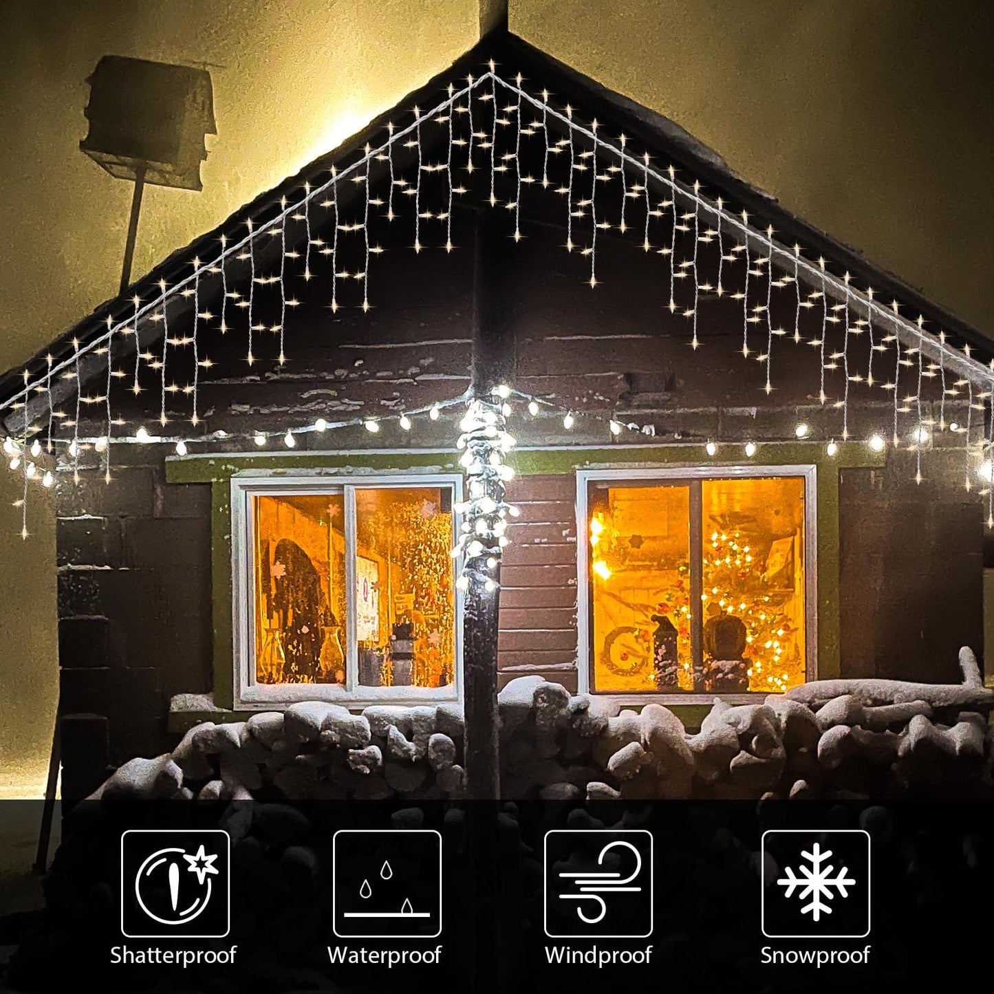 LAMPHOME 6.2FT 100 Clear Icicle Lights, White Wire, Indoor/Outdoor Christmas Holiday Lights