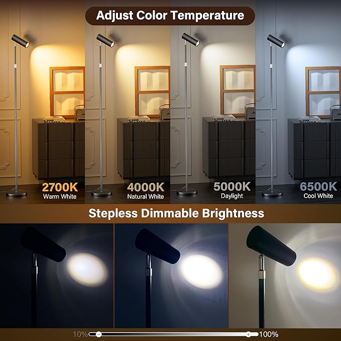 Adjustable Floor Lamp, SIBRILLE Modern Stepless Dimmable Torchiere Tall Lamp with Remote Control, 350°Rotating Head Standing Lamp, Reading Floor Lamp for Living Room, Bedroom, Office & Wall Art, Black