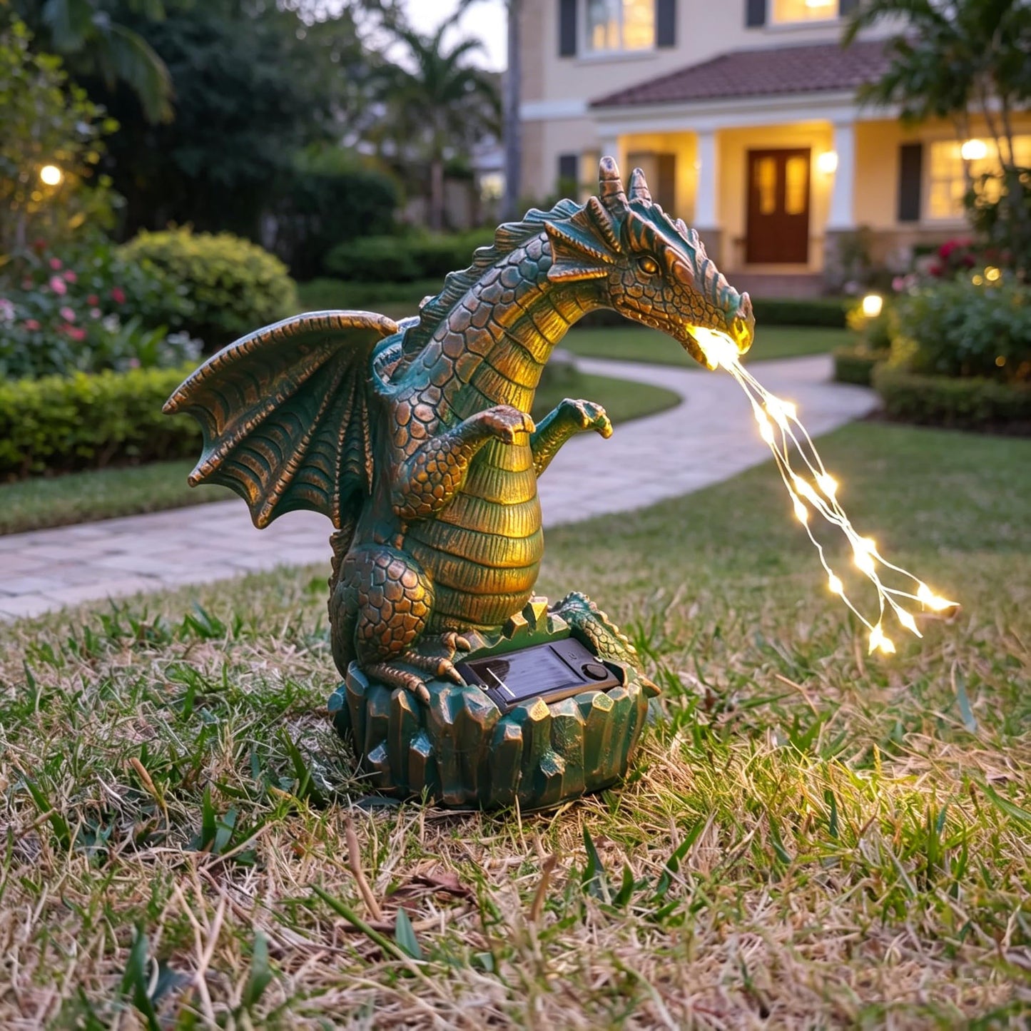 JOYBEE Dragon Solar Garden Statues Outdoor Decoration with LED Light Strings,Dragon Figurine Solar Lights Lawn Décor,Outside Statue Ornament for Patio, Balcony, Yard,Unique Gifts for Mom Grandma
