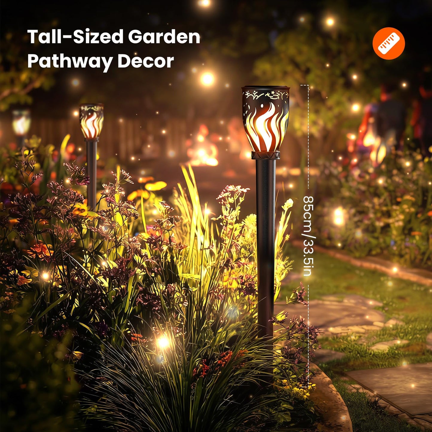 MrCrafts Nature Solar Lights Outdoor 4 Pack - 40'' Solar Powered Pathway Lights with Flickering Flame, Ideal for Gardens, Pathways, Patio, Balcony, Pool - Christmas, Halloween & Year - Round Decor