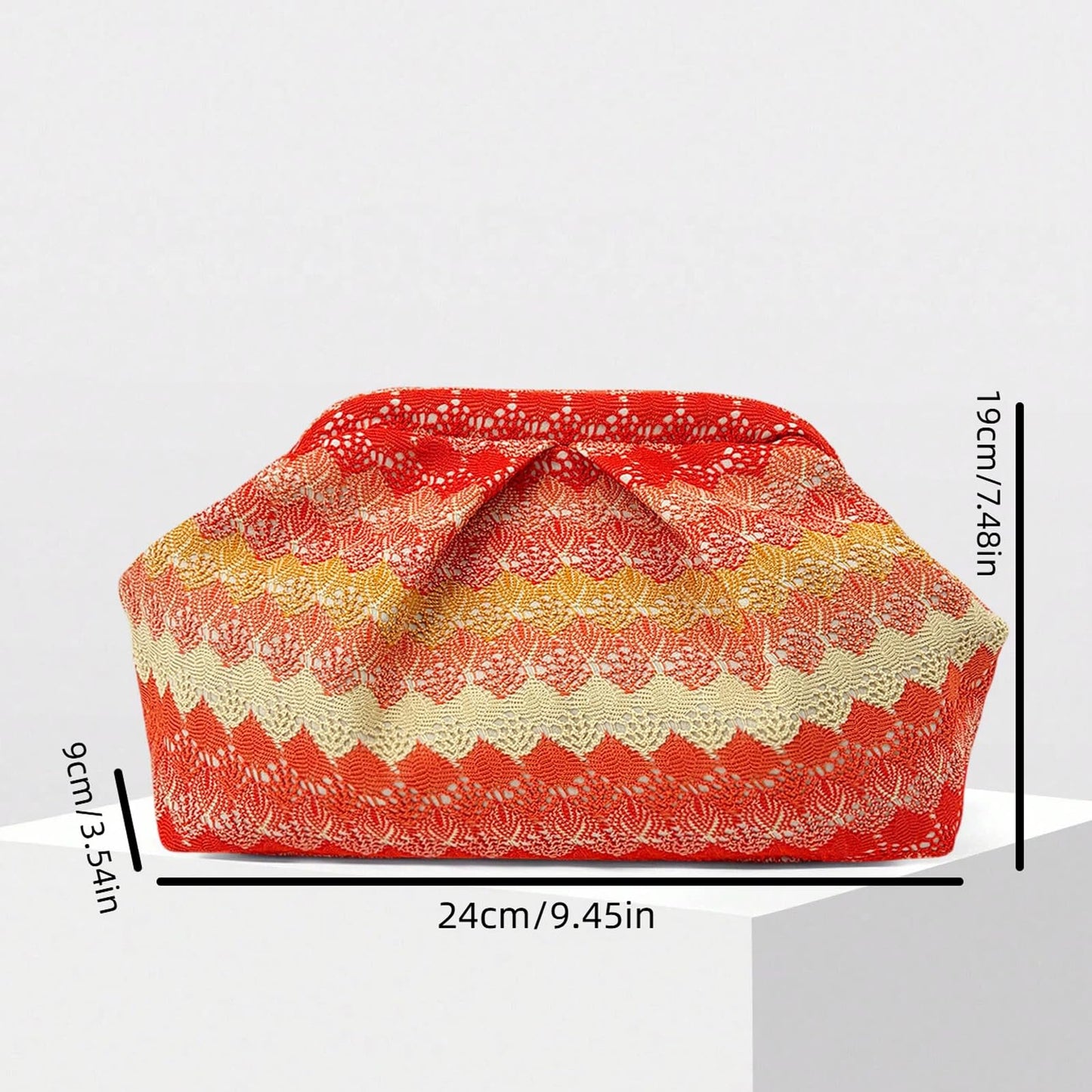 ENBEI Bohemian Handmade Woven Clutch Purse handbag for women, Bridesmaid Gift, Birthday Gift Evening Bag for Wedding, Party (Orange-red)
