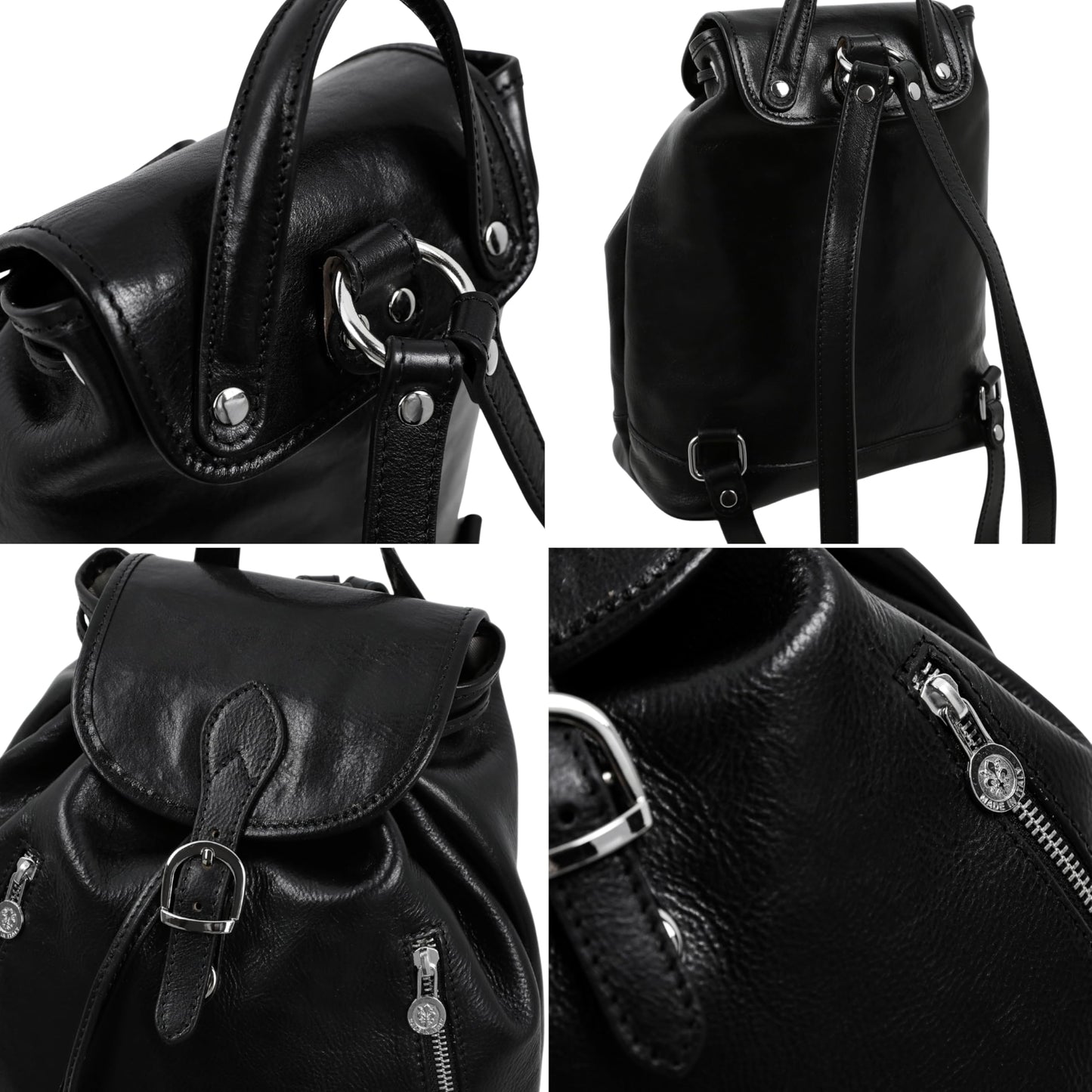 Time Resistance Ladies Leather Backpack - Small Business Casual Fashion Backpack for Women (Black)