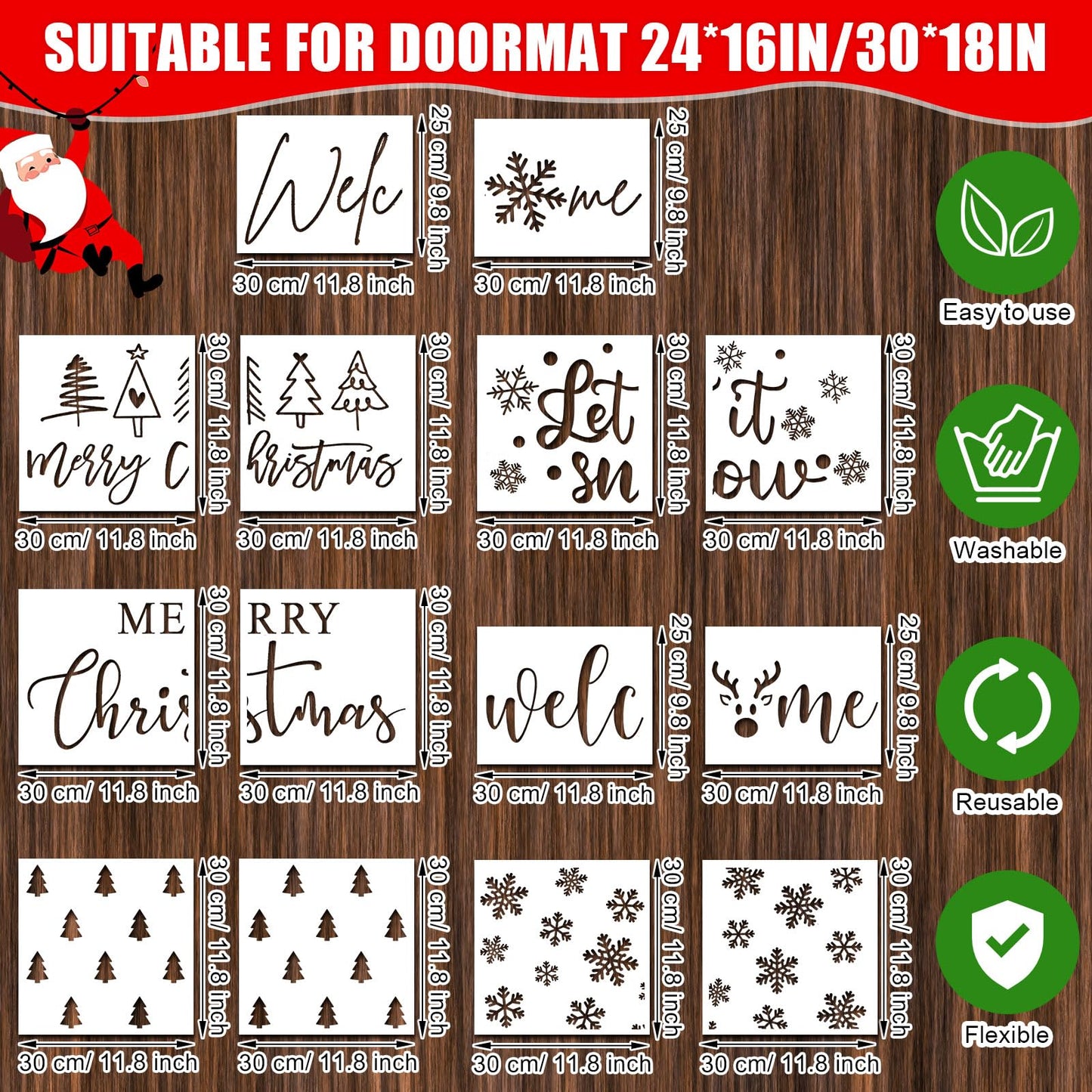 Yookeer 14 Pcs Winter Christmas Stencils for Door Mats Crafts Reusable Merry Christmas Welcome Winter Templates Large Stencil for Painting on Wood Sign Wall Doormat DIY Project