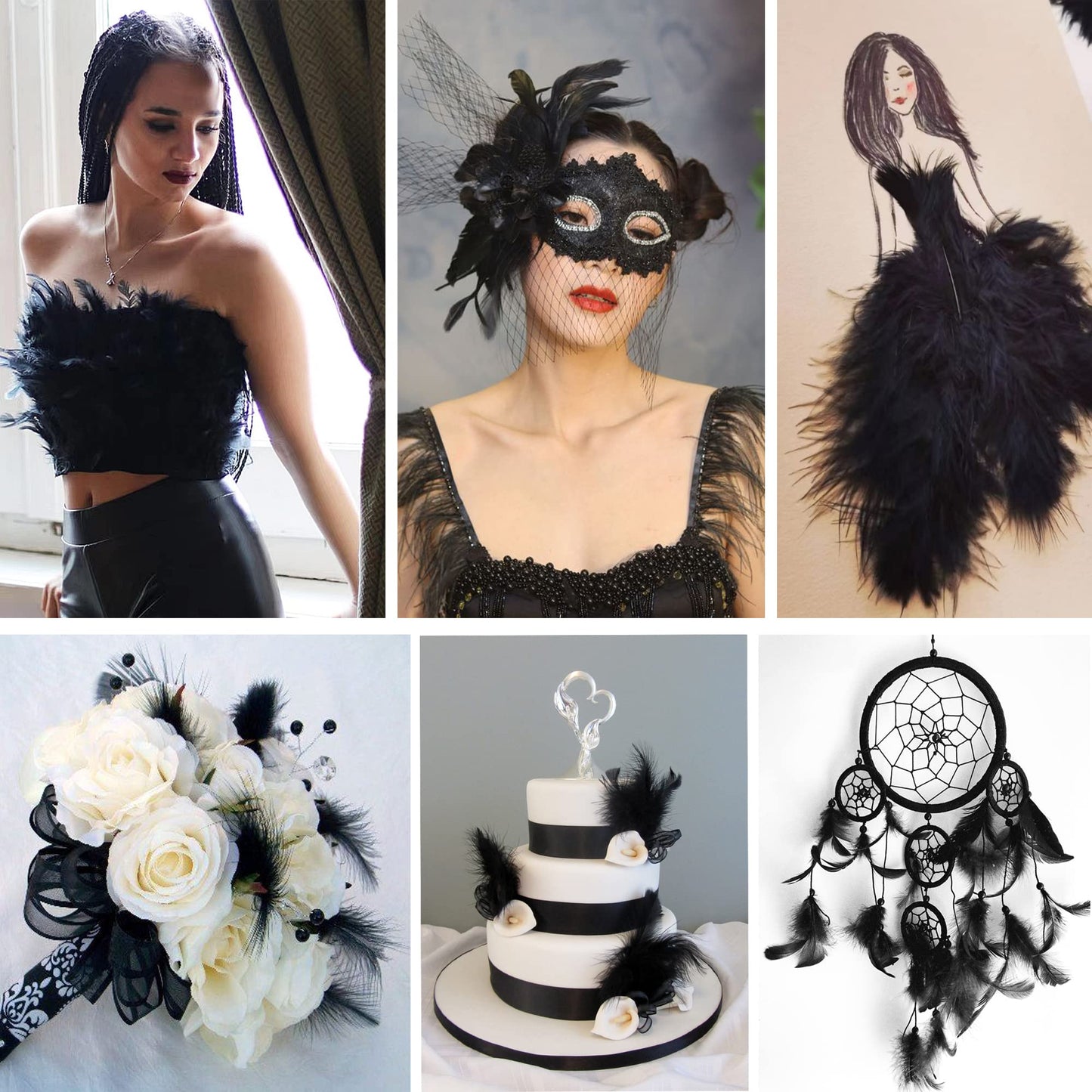 Soarer Black Craft Feathers Bulk - 300pcs 3-5inch Natural Feathers for Wedding Home,Dream Catcher Supplies,DIY Crafts and Halloween Holiday Party(Black)