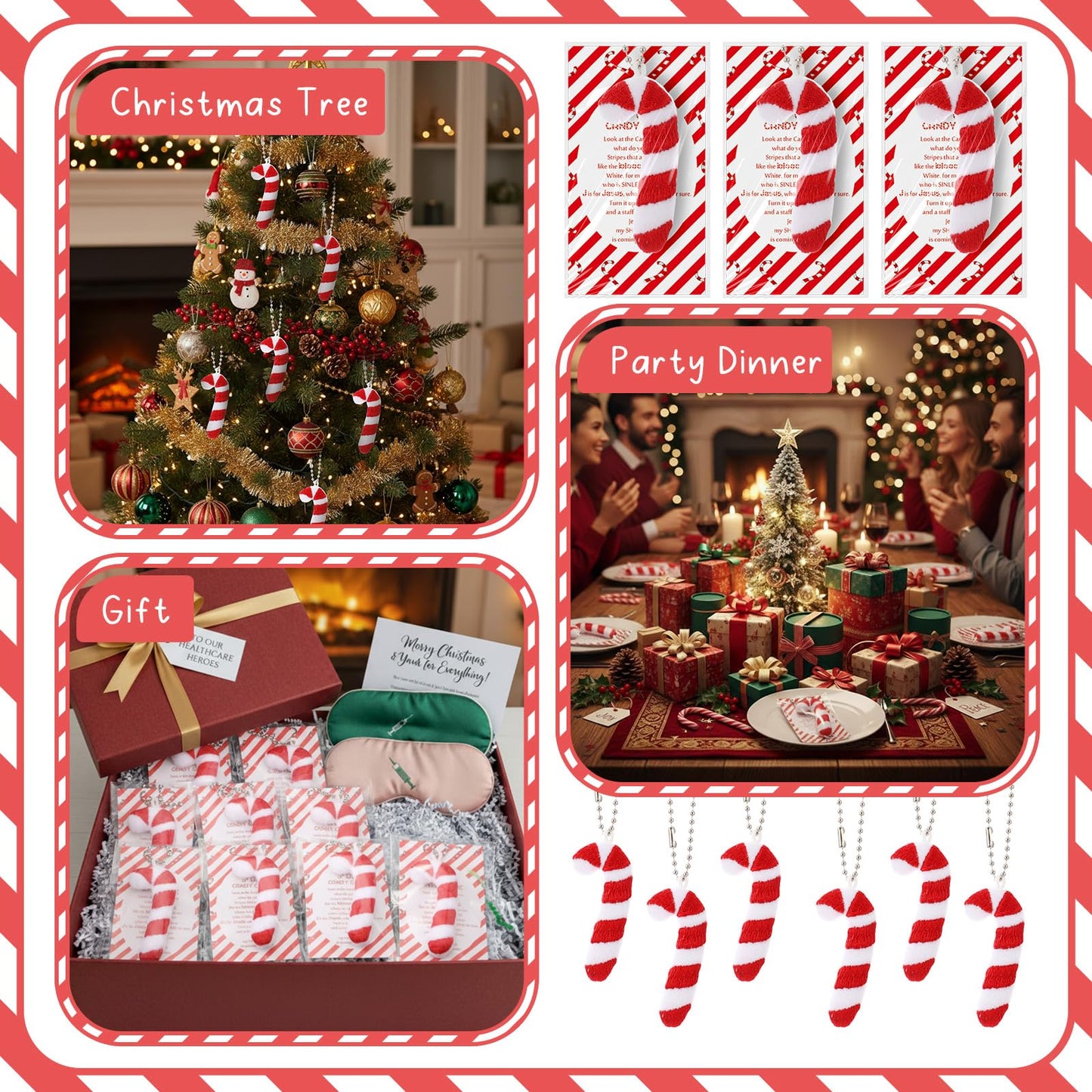 Soulchen 24 Set Christian Christmas Ornaments Bulk Candy Cane Ornaments with The Legend of The Candy Cane Cards for Church Christmas Stocking Stuffers Party Favor