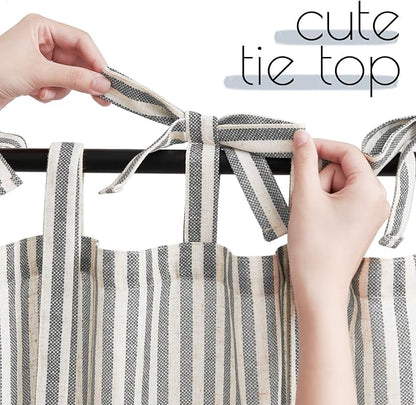 JINCHAN Tie Top Linen Kitchen Curtains 36 Inch Striped Tier Curtains Farmhouse Modern Cafe Style Small Window Treatments Airy Light Filtering Rod Pocket for Living Room Bathroom 2 Panels Charcoal Grey