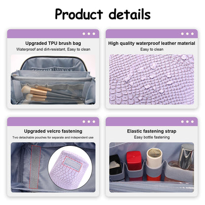 BOYATU Travel Makeup Bags for Women: 3 Pcs Set Wide Open Cosmetic Bag - Portable Make up Bags with Handle - Vegan Leather Toiletry Organizer Bag with Divider (G-01-Purple)