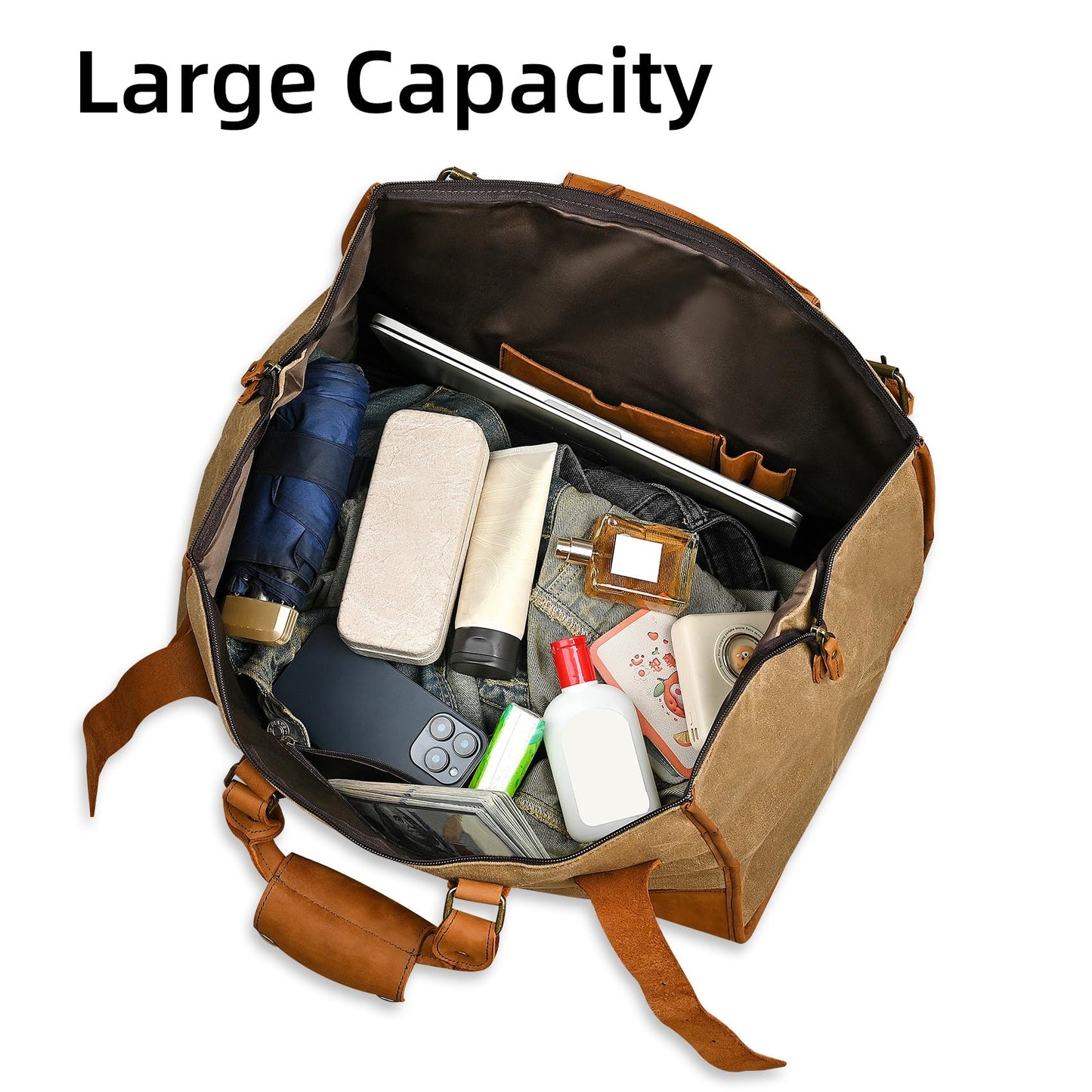 Handadsume Water Resistant Canvas + Leather Travel Luggage Tote Duffle Gym Suitcase Weekender Overnight Bag For Men Male FB8151 (A-Brown)