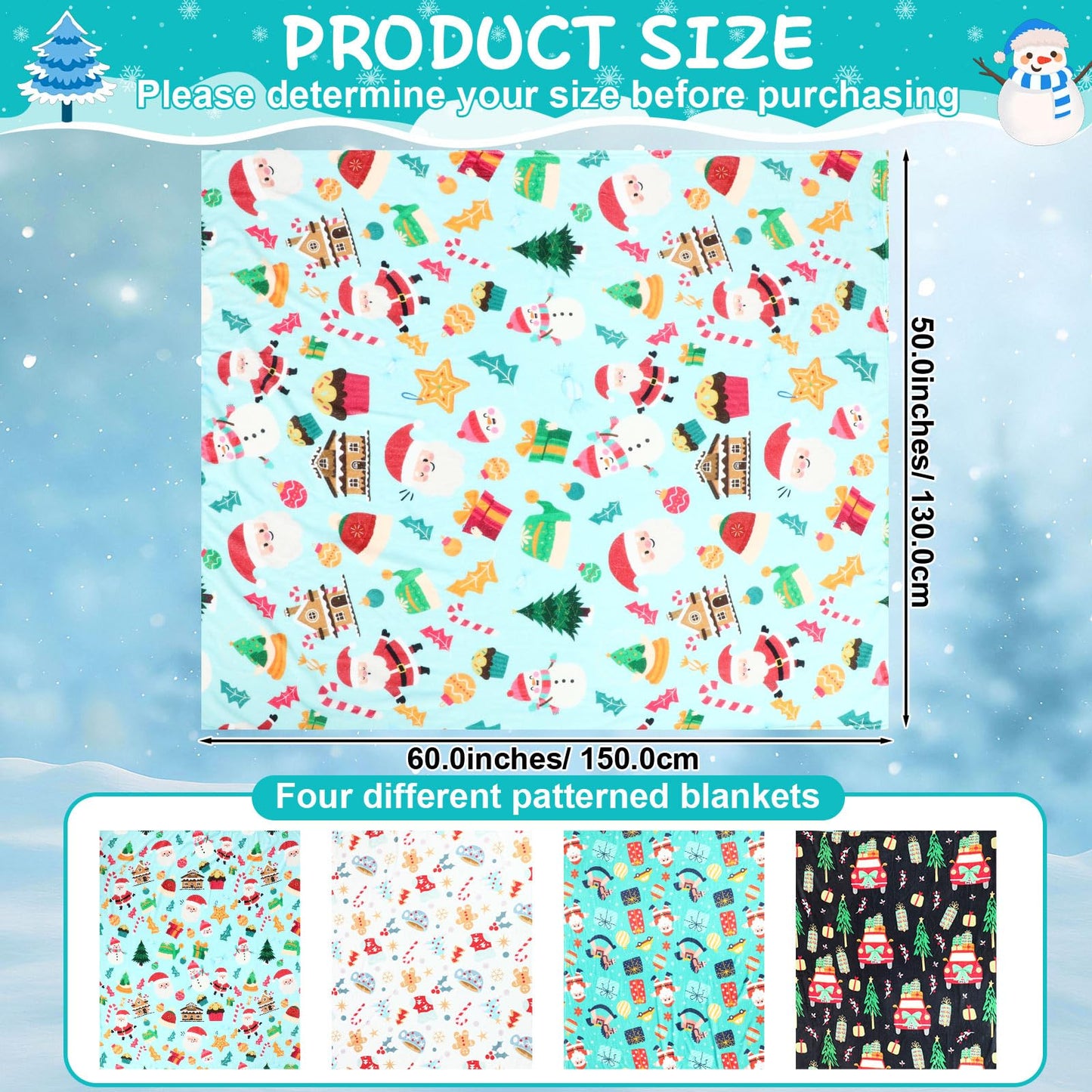 Buryeah 4 Pcs 40 x 50 Inch Christmas Throw Blanket Warm Soft Santa Claus Christmas Tree Gingerbread Plush Blanket Flannel Fleece Throw for Xmas Couch Chair Bedroom Picnic Home Decoration