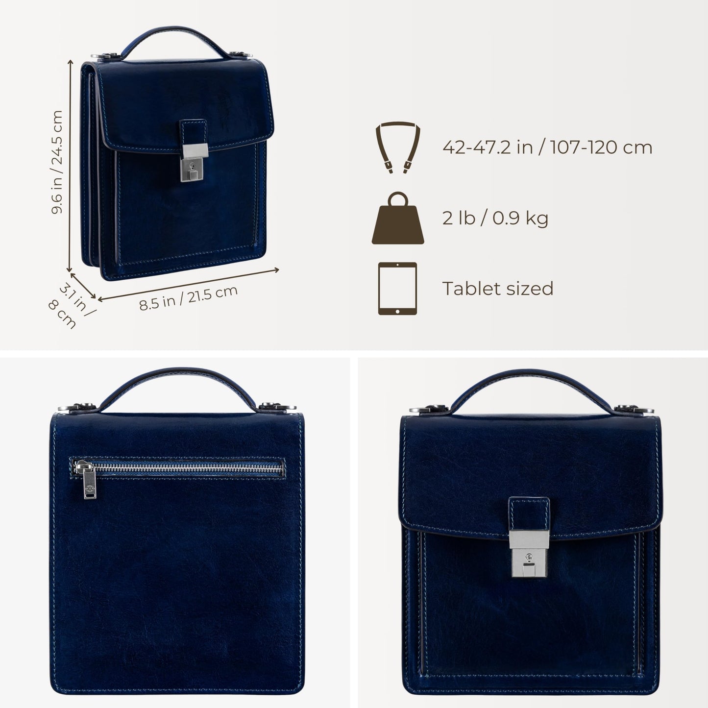 Time Resistance Small Leather Briefcase for Men - Crossbody Bag - Italian Leather Messenger Bag - Gift Box Included