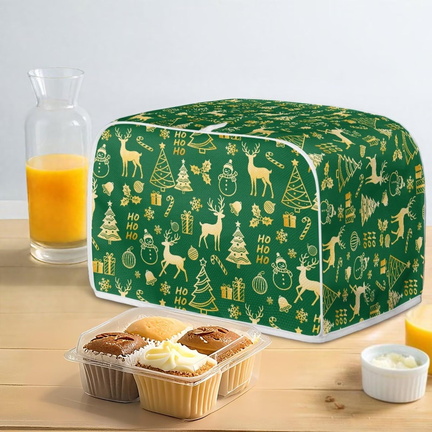 ASQVTIFE Christmas Toaster Covers 4 Slice Wide Slot for Home Christmas Kitchen Decor Green Toaster Oven Covers for Kitchen Counter Kitchen Bakeware Protector Foldable Accessories
