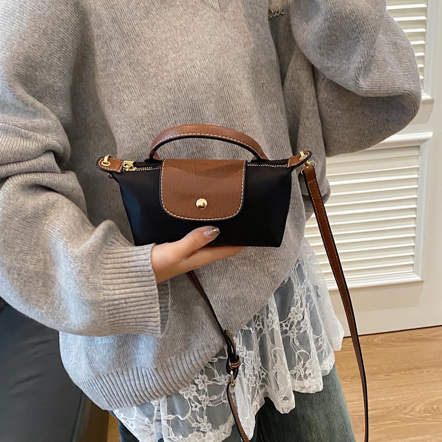 Mini Crossbody Bag for Women - Adjustable Strap Shoulder Purse, Small Spacious Tote with Zipper Pockets for Phone Wallet Keys 7.5in Baby Blue