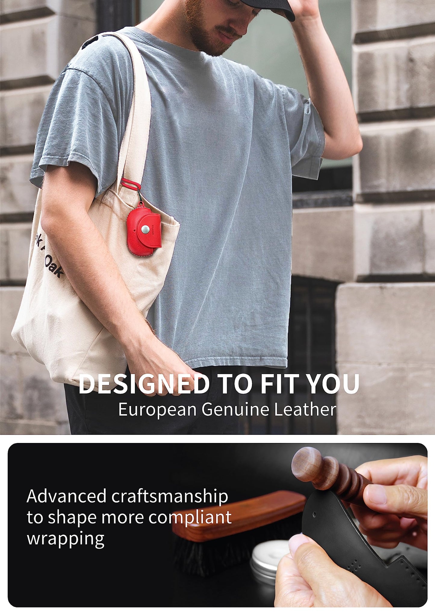 VogDUO Genuine Leather Beats Studio Buds Plus Case - Protective Full Cover Charging Slot Snap Holder with 5.9-inch Wrist Lanyard Strap, Compatible with Beats Studio Buds + (Red)