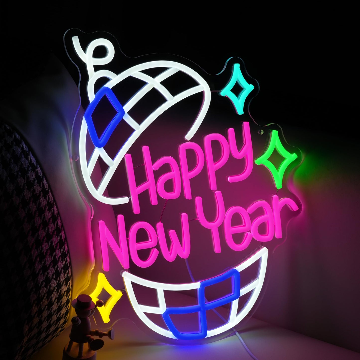 JLEWUINH Happy New Year Neon Sign Led Party Light Sign for New Years Eve Decorations Dimmable USB Spring Festival Neon Light for Christmas Holiday Home Bar(16.5 * 12.6 In)