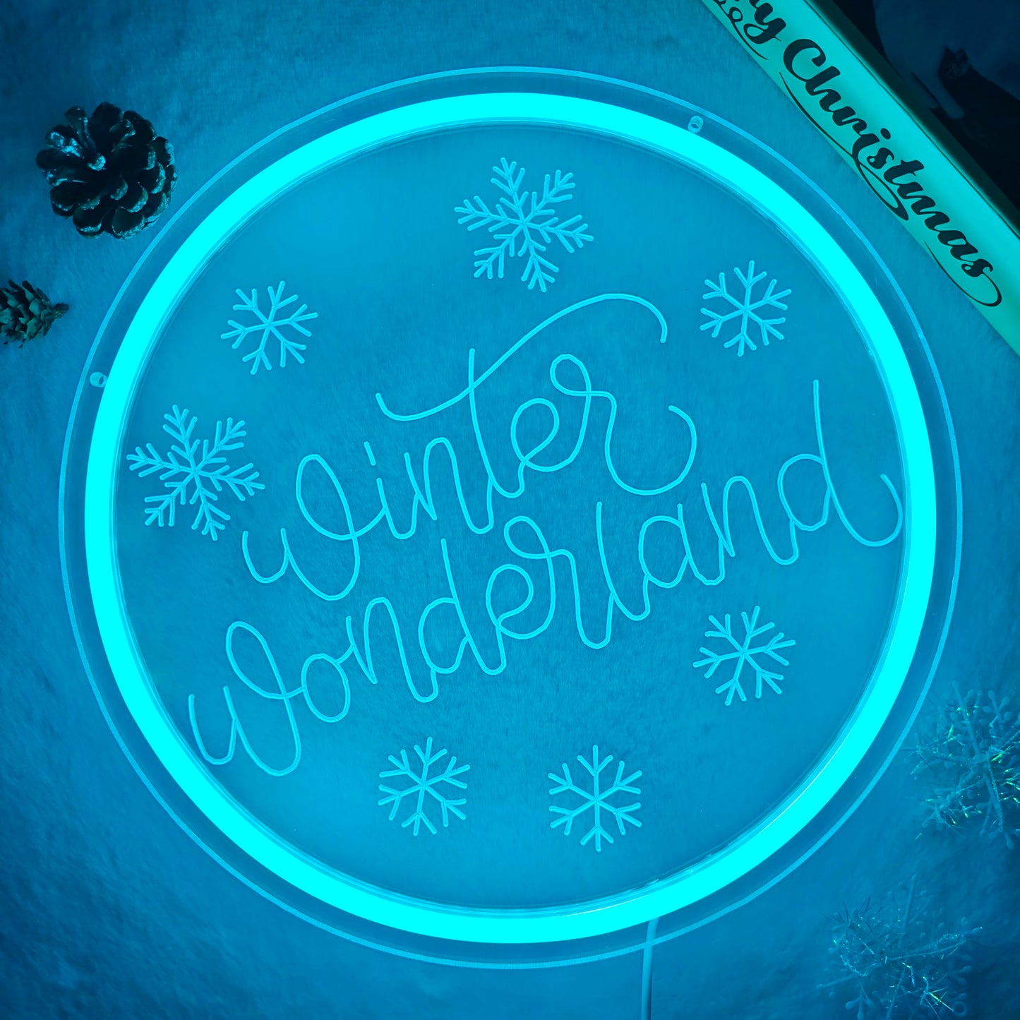 hhuohuona Winter Wonderland Neon Sign Dimmable Christmas Winter Led Sign Snowflake Neon Lights Ice Blue Holiday Winter Christmas Wall Decor for Home Office