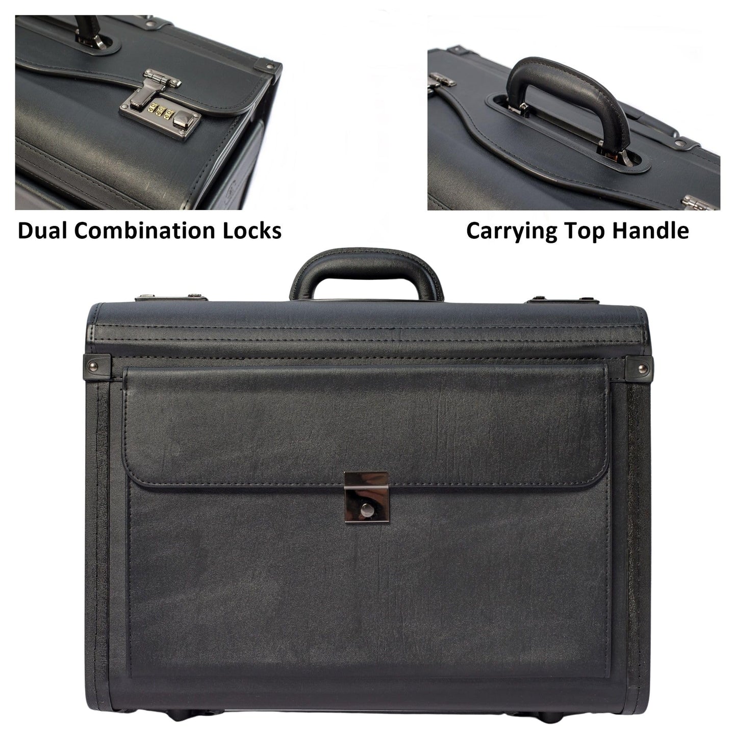 HAMMER ANVIL 19 Wheeled Briefcase Rolling Case Sales Sample Pilot Lawyer Attache Black Leatherette