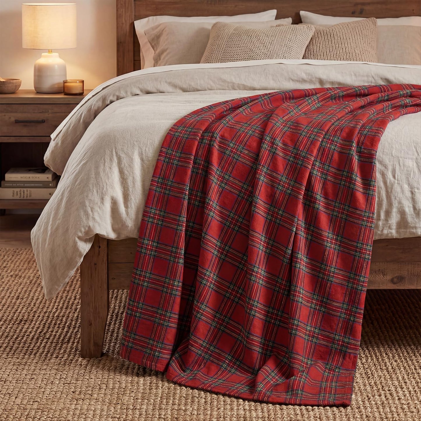 Horaldaily Red Green Farmhouse Plaid Spring Decorative Blanket Throw, Christmas Rustic Soft Lightweight Blanket for Couch Sofa Bed Lounging Decoration, Ideal Gifts for Kids Adults Self, 50x60
