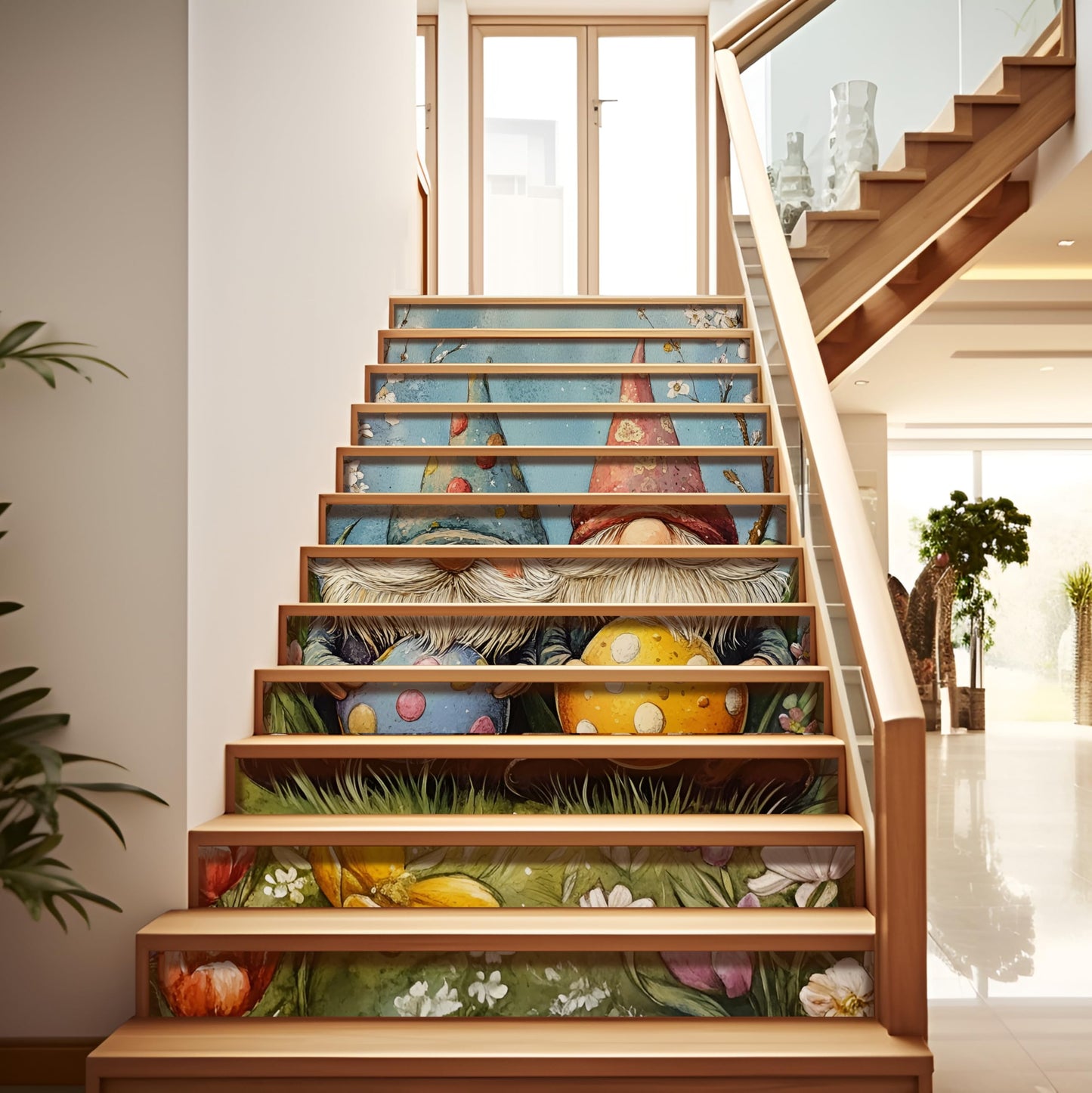 AMAZING WALL Peel and Stick Removable Watercolor Gnomes Eggs Risers Stairs Self Adhesive Wall Sticker Set 12 PCS