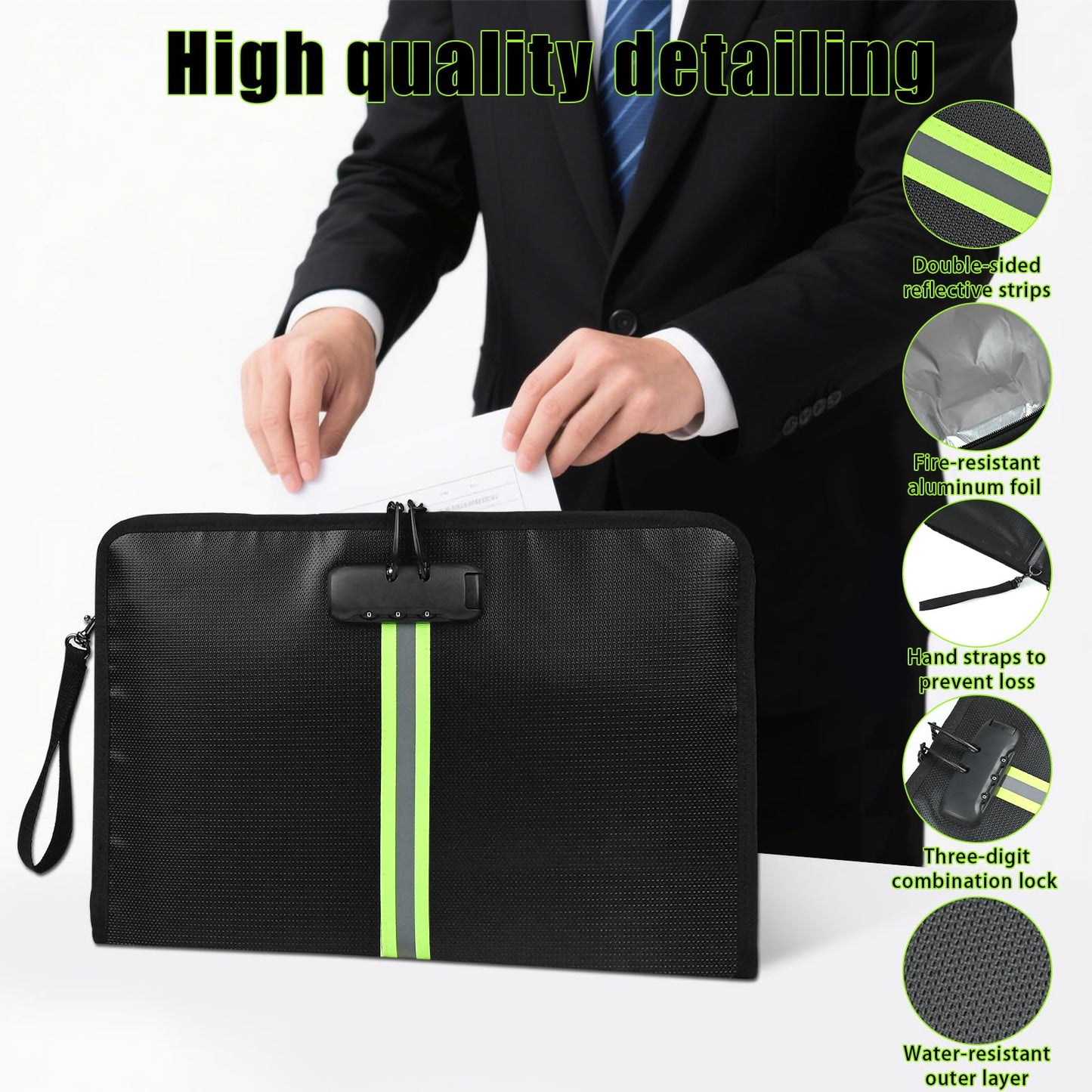 5200℉ Fireproof Waterproof Document Bag (34x24x2.8cm), Safe Fireproof Money Bag with Digital Combination Lock for Documents,Passports,Cash,Valuables