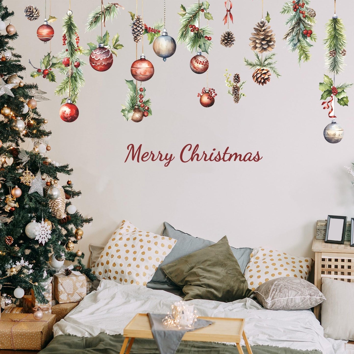 Merry Christmas Wall Decals Pine Cone Snowflake Wall Stickers Christmas Winter Home Wall Art Decor for Kids Room Classroom Office Bedroom Living Room Kitchen Playroom Decor