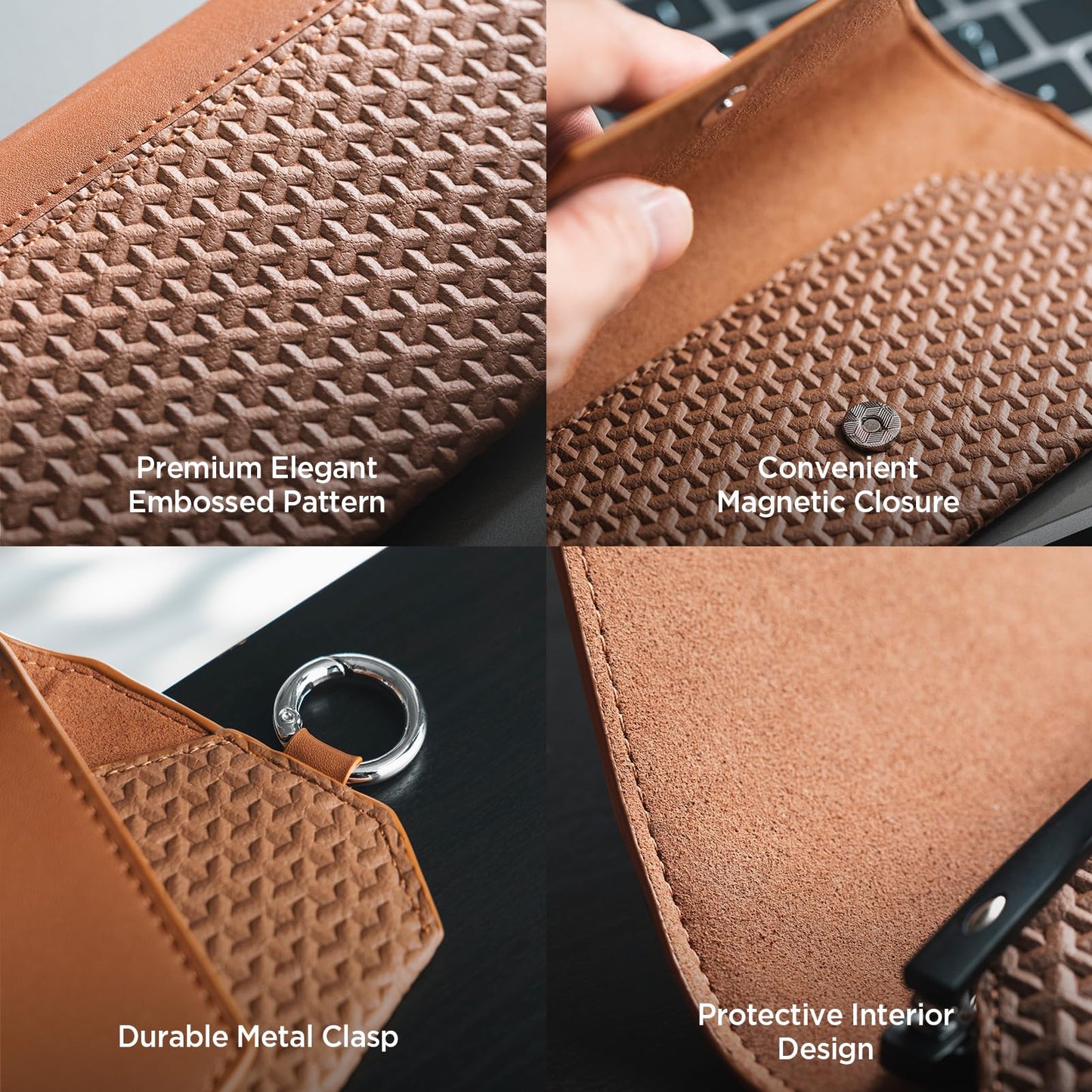 VULKIT Portable Leather Eye Glasses Case for Women & Men, Slim Sunglass Case, Unisex Eyeglass Case, Fit Most Standard Eyeglasses and Sunglasses, Brown
