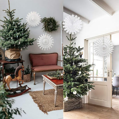 CHRORINE 16 Pcs Christmas Winter White Paper Snowflake Decorations, Christmas Snowflakes Hanging Decoration, Frozen Birthday Party Supplies Winter Wonderland Party Decorations (Mixed 7.8"-20")