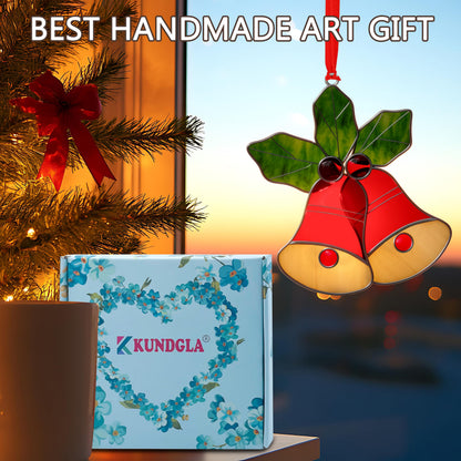 KUNDGLA New Stained Glass Sun Catcher for Windows Hangings Personalized Ornament Metal Decorative Gifts for Mom Grandma Friend Teacher Birthday Christmas Tree Holiday Hanging Decor Gift Box (Red Bell)
