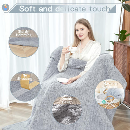 Heated Throw Blanket Double Sided Sherpa, Soft Heating Electric Blanket for Bed, Automatic Safety System, 6 Heating Levels & 4 Hours Auto-Off, 50"x60" Arctic Grey
