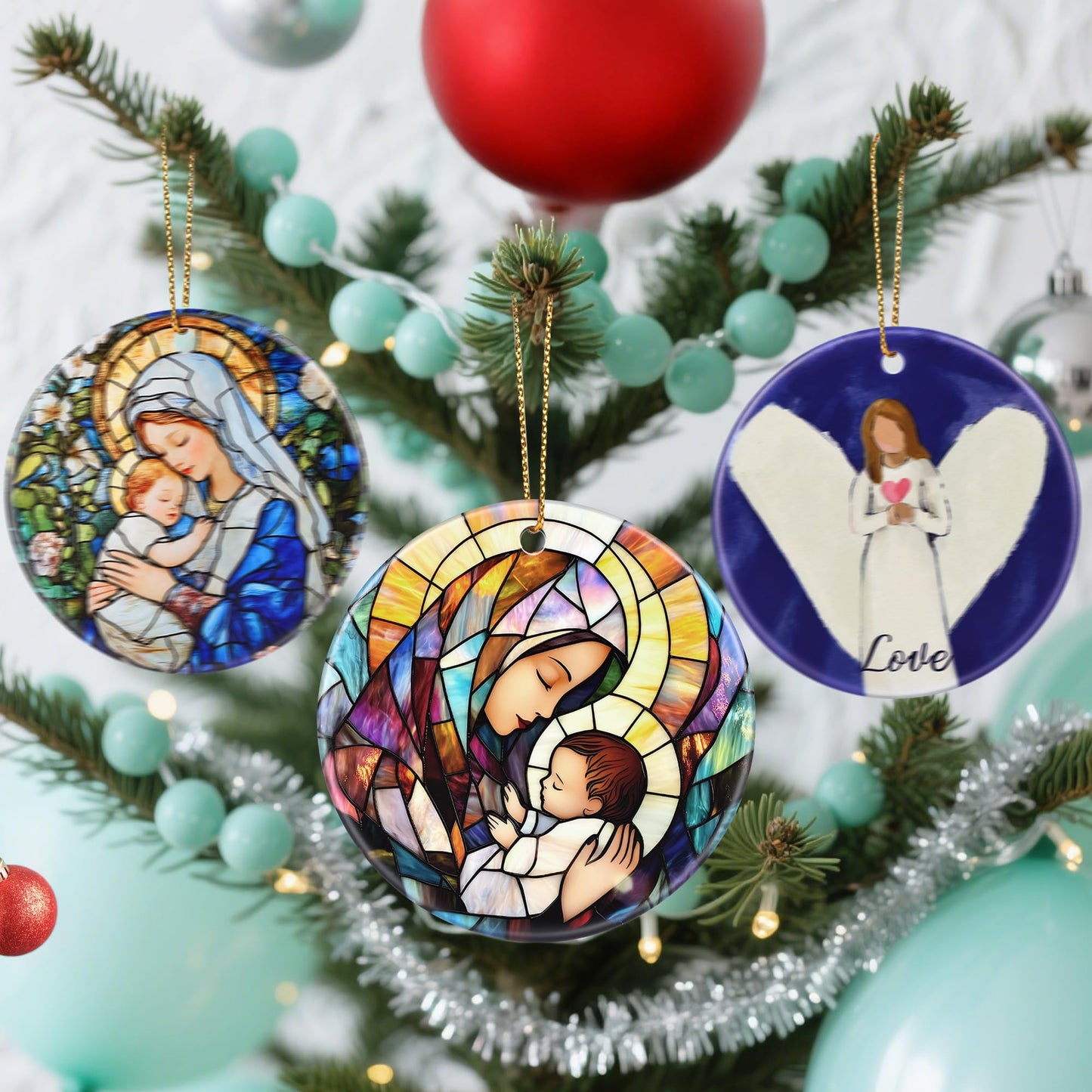 Virgin Mary Christmas Ornament, Dodosky 2.8in Ceramic Religious Xmas Decor, Christmas Tree Ornaments, Xmas Decorations for Tree, Holiday Ornament, Gift Ideas, Christian Gifts, Religious Gifts