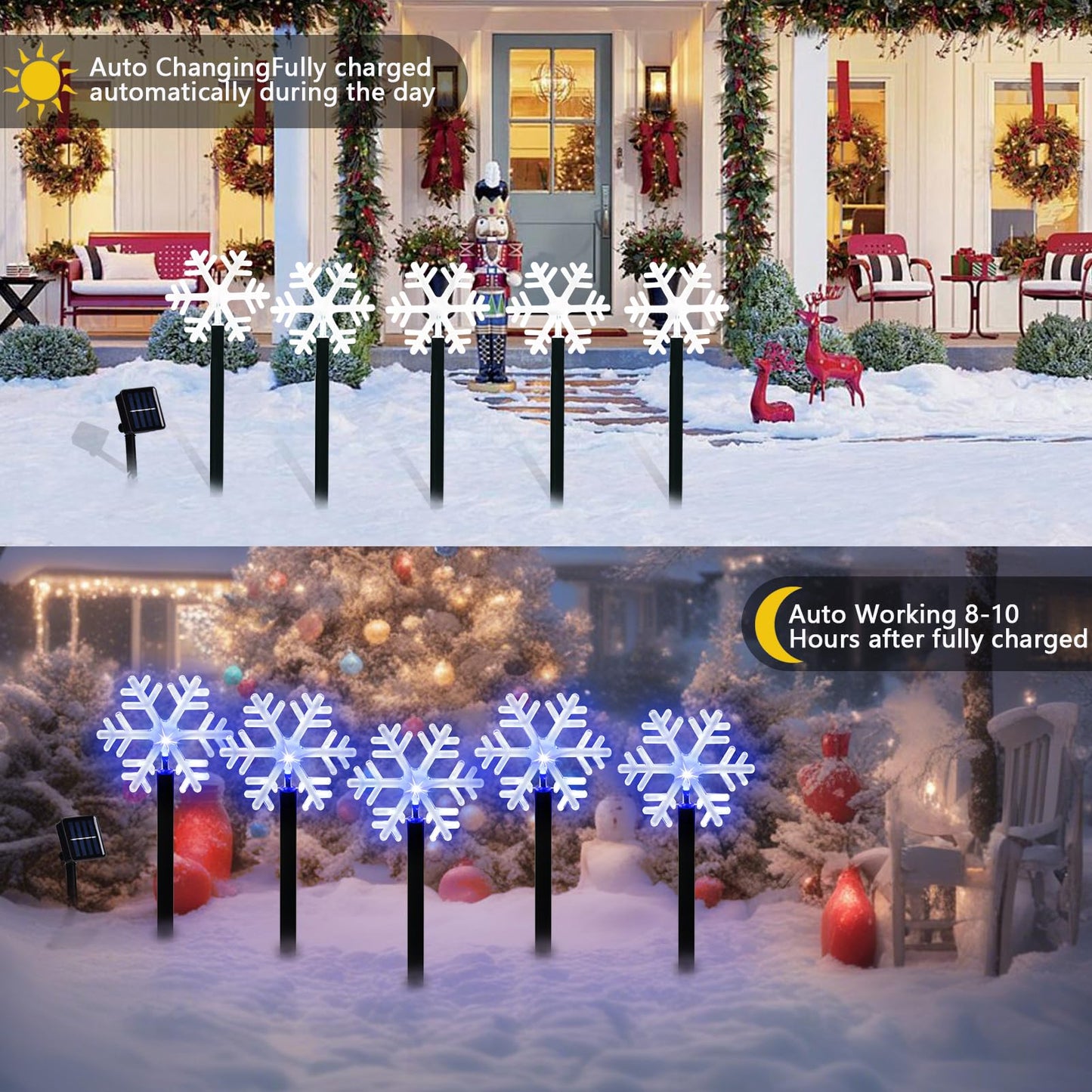 BRIGHTDECK Snowflake Solar Christmas Decorations Outdoor, 10 Pack LED Christmas Pathway Lights, Waterproof Snowflake Pathway Lights, Stake Lights for Christmas Garden Decor(10pcs Blue)