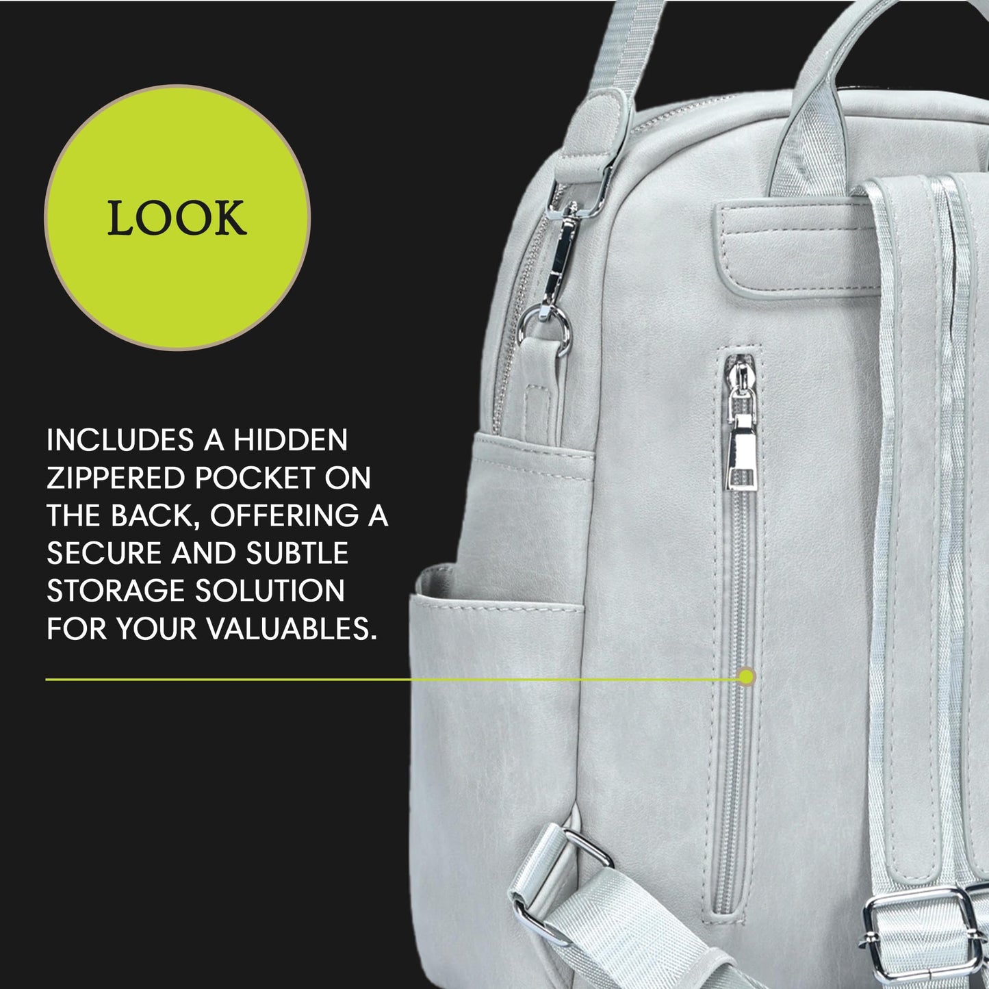 MMS Brands Antik Kraft Willa Vegan Leather Backpack (Grey) | Convertible Backpack Purse for Women | Vegan Leather Shoulder Bag | 13" L x 4" W x 14" H