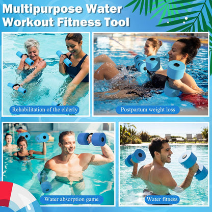 Soulchen Pool Exercise Equipment Water Dumbbells Pool Resistance Aerobic Weights EVA Foam Dumbbell with Handle Strip Assorted Size for Aqua Therapy Water Aerobics Weight Loss Fitness(Azure Glow)