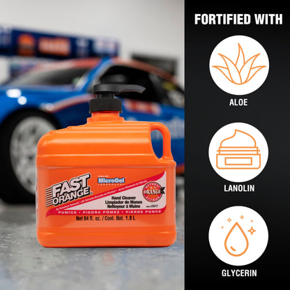 Fast Orange Permatex 25217 Pumice Lotion, Heavy Duty Hand Cleaner, Natural Citrus Scent, Waterless Cleaner For Mechanics, Strong Grease Fighter, 1/2 Gallon, Orange, 64 Fl Oz (Pack of 1)