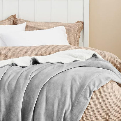Bedsure GentleSoft Sherpa Fleece Throw Blanket Twin Size for Couch - Thick and Warm, Soft Fuzzy Plush Twin Blanket for Winter, Light Grey, 60x80 Inches