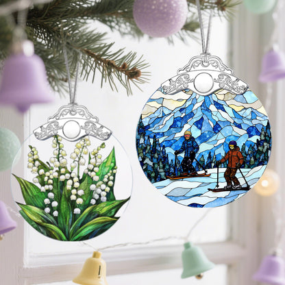 Stained Glass Skiing Christmas Ornament: Christmas Tree Ornaments & Decor, Holiday Decor – Holiday Presents, Gift Ideas & Gifts for Friends, Coworker, and Family
