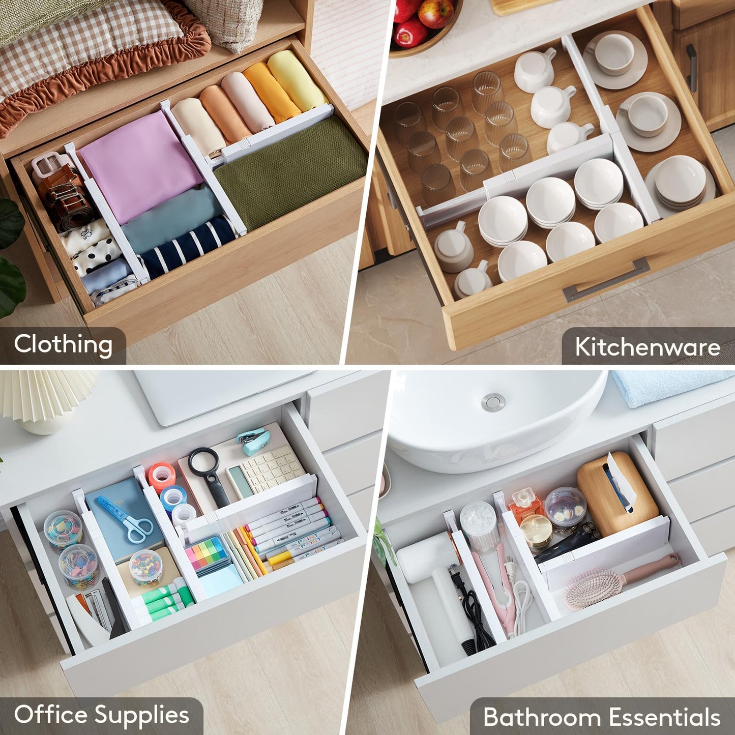 Lifewit 5 Pack 4" High Drawer Dividers 28-43.5cm/11-17" Adjustable Drawer Organizer for Clothes/Utensils, Expandable Drawer Separator in Dresser/Kitchen/Bedroom/Office Organization & Storage White