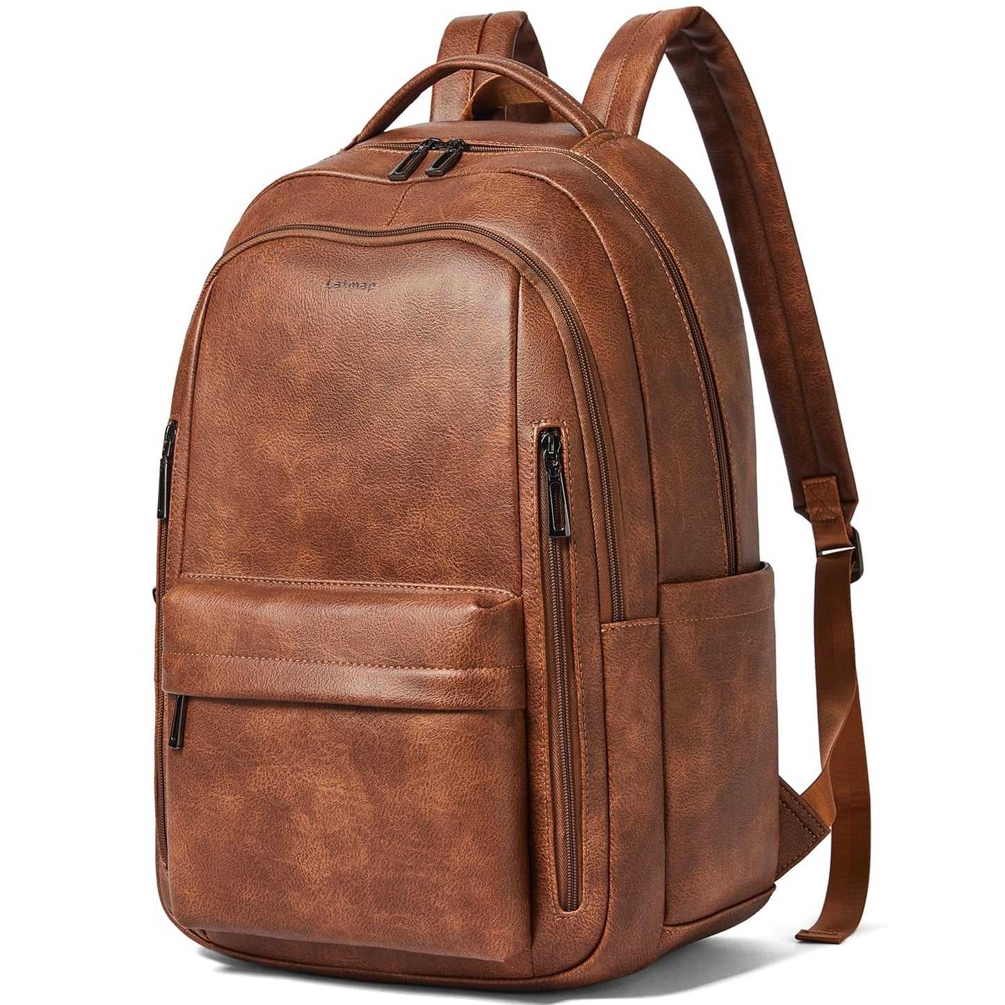 LATMAP 30L Backpack Purse for Women Men Laptop Backpack, Faux Leather Travel Work Backpack Teacher Bookbag fits 15.6" Laptop,Brown