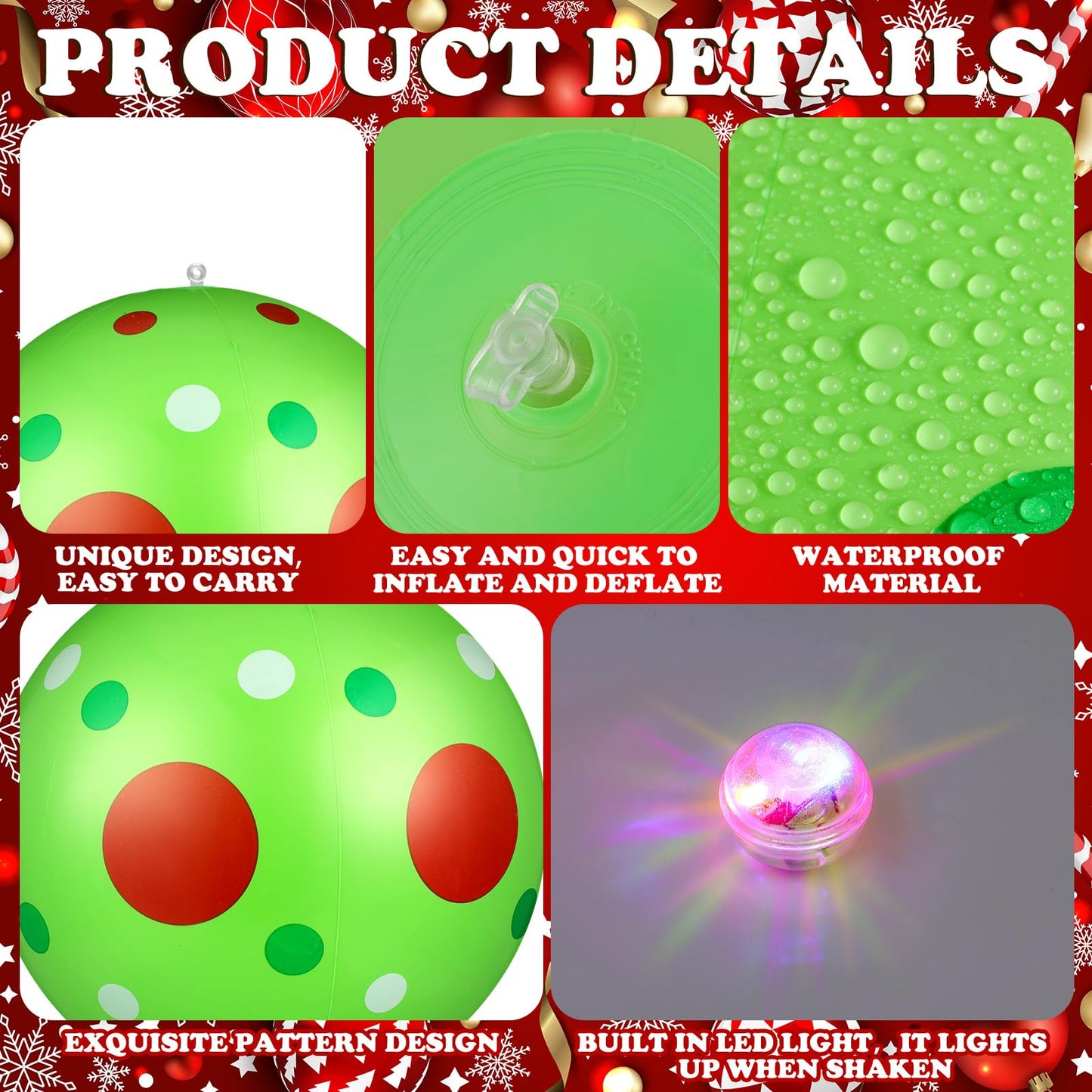 Jetec 12 Pcs Christmas Inflatable Balls 12 Inch Light Up Giant Inflatable Christmas Decorations Lime Green PVC Blow Up Xmas Large Hanging Ball Ornaments for Tree Porch Lawn Yard Holiday Outdoor Decor