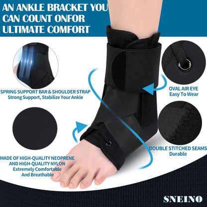 SNEINO Ankle Brace for Women Men - Ankle Support Brace for Sprained Ankle,Ankle Stabilizer for Achilles,Tendon,Sprain,Injury Recovery,Lace up Ankle wrap for Running,Basketball,Volleyball (Medium, Ankle Brace)