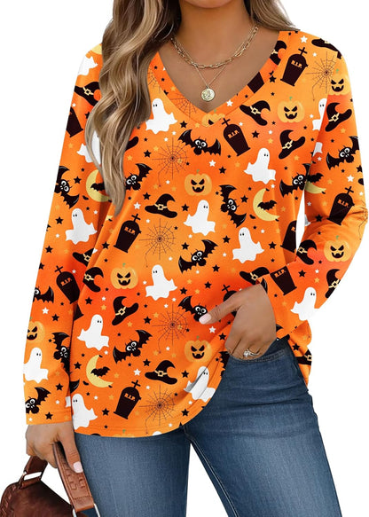 IN'VOLAND Womens Plus Size Long Sleeve Shirts V Neck Basic Tee Tops Loose Fit Fall Outfits for Women 1X-5X