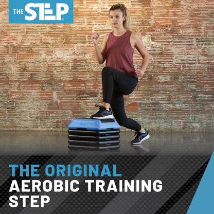 The Step Adjustable High Step Aerobic Platform with 4 Risers, Home Gym Workout Equipment, Fitness Stair Stepper Exercise Platform, Aerobic Exercise Equipment Made in the USA,Blue
