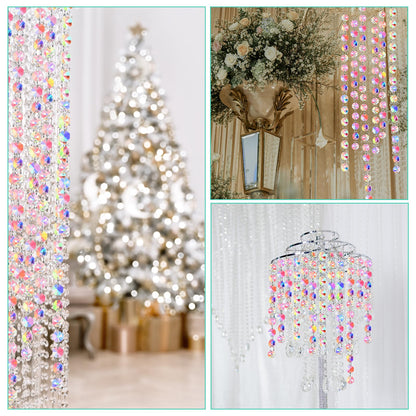 Blushtier Crystal Garlands Acrylic Octagon Bead Strands 14mm Iridescent Clear Diamond Hanging Chandelier Chain Ornament String for Wedding Manzanita Centerpiece Holiday Party(99 ft)