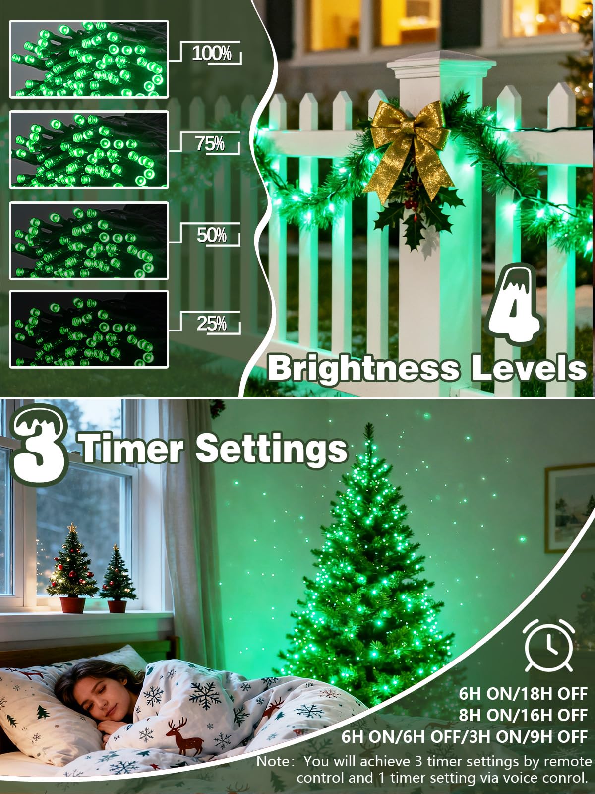 Voice Controlled Christmas Lights with Remote, 99 FT 300 LED String Lights Indoor Outdoor with 12 Modes 3 Timers, Dimmable Twinkle Light Plug in Waterproof for Tree St Patrick's Day Decorations, Green
