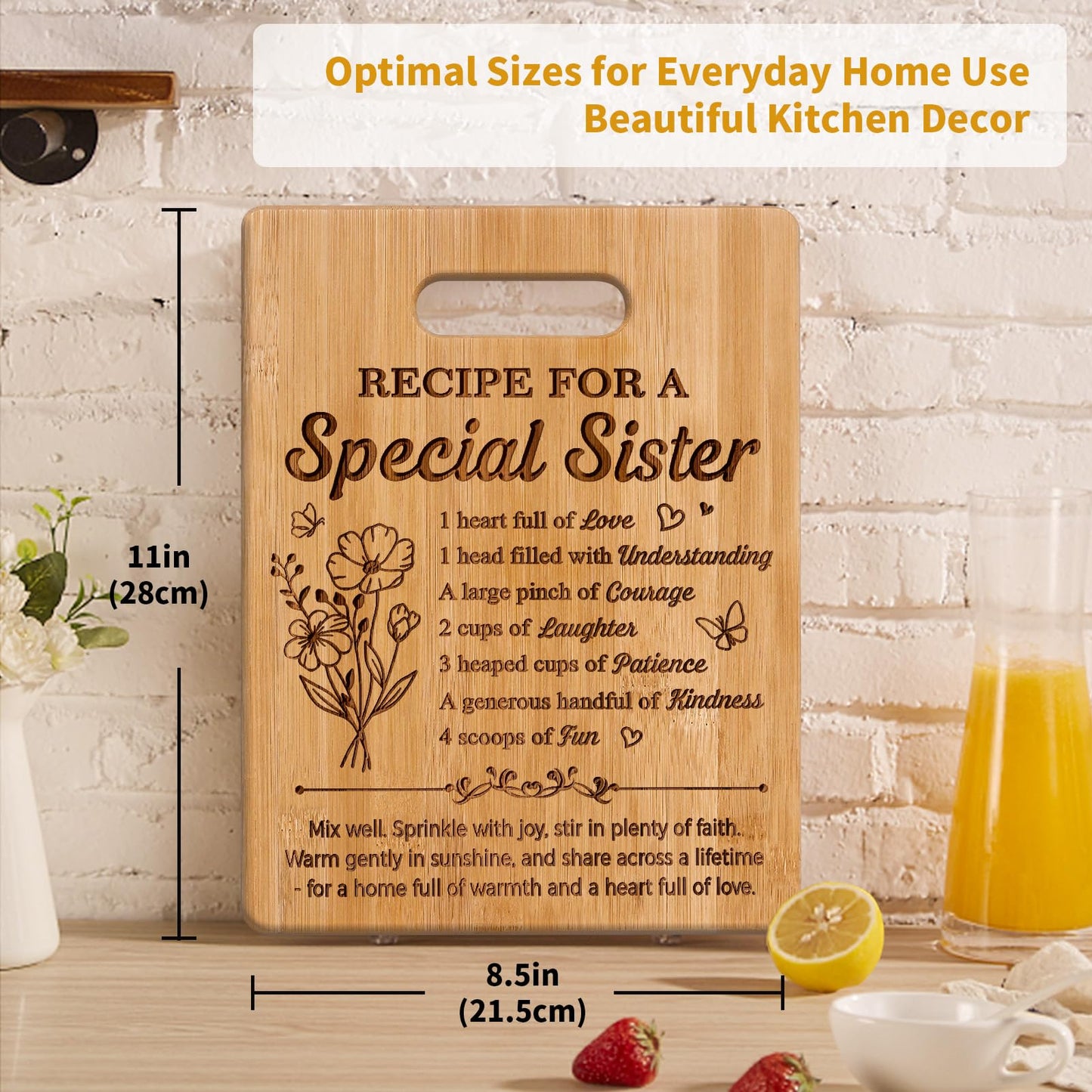 Pandasch Sister Gifts, 11x8.5inch Engraved Bamboo Cutting Board, Unique Birthday Gifts for Sister, Christmas Valentines Day Present for Sisters