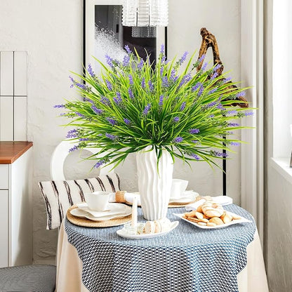 36 Bundles Artificial Plants Outdoor, 18.2" UV Resistant Faux Monkey Grass Greenery Stems No Fade Faux Plastic Flowers Shrubs for Home Weddings Garden Porch Front Patio Office Decor - Purple