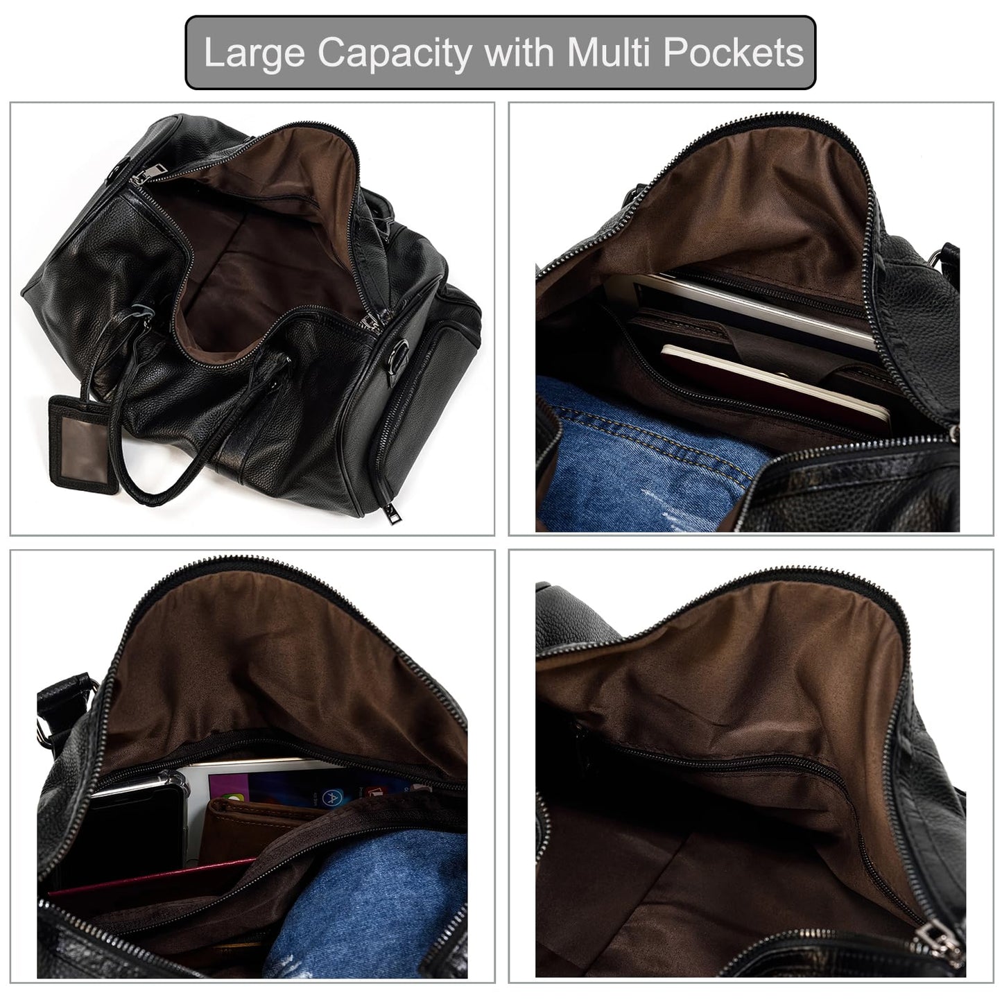 LUUFAN Leather Travel Bag for Men Large Capacity Luggage Duffel Bag with Shoe Compartment, Weekend Handbag for Holiday Business Trip 45cm, Black