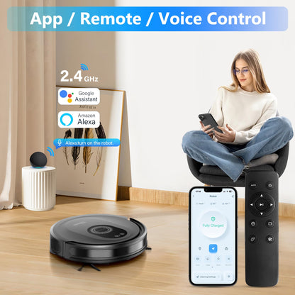 Tikom Robot Vacuum and Mop Combo, 5000Pa Robotic Vacuum Cleaner, 150 Min Max, App & Remote Control, Ideal for Hard Floor, Carpet, Pet Hair, Self-Charge(G8000 Max)