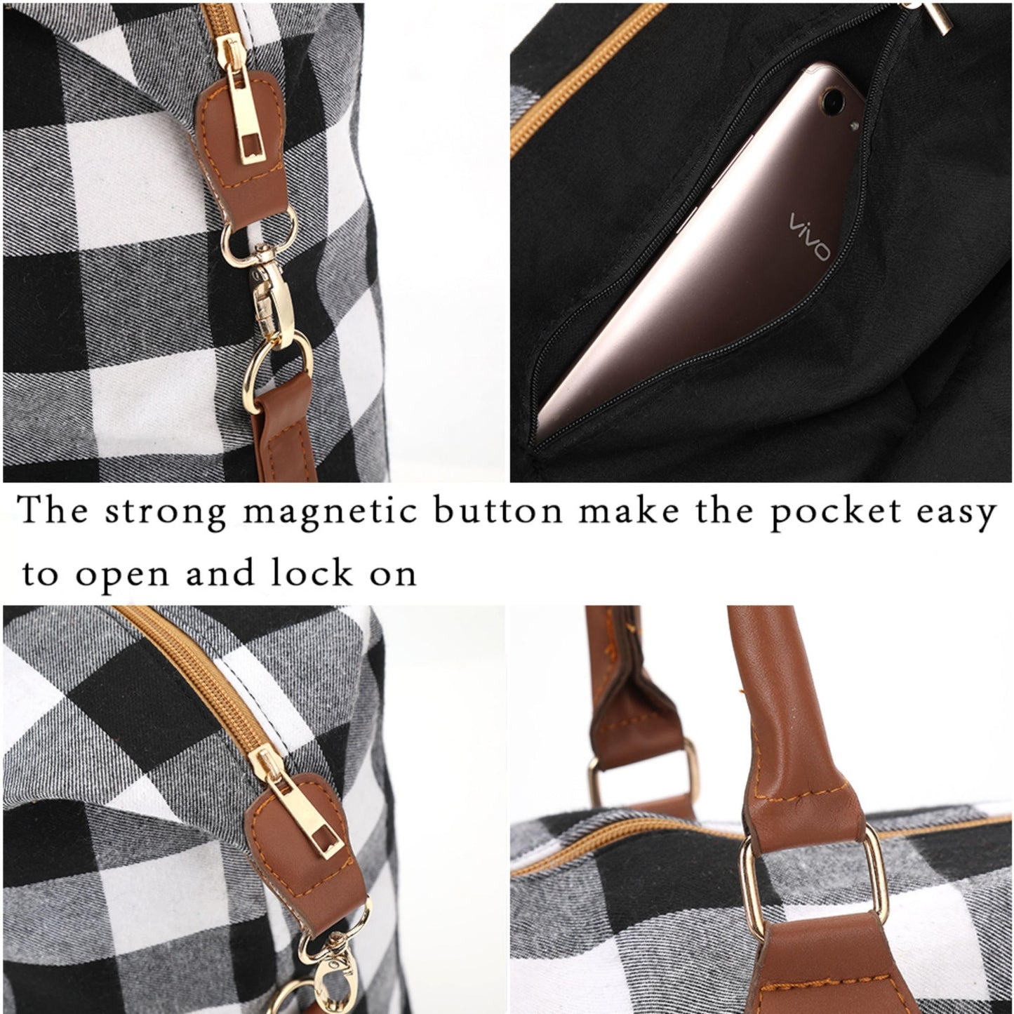 XinblueCo Weekender Buffalo Plaid Duffle for Women Travel Carry-on Overnight With Shoulder Strap for Business Trip Western Gifts